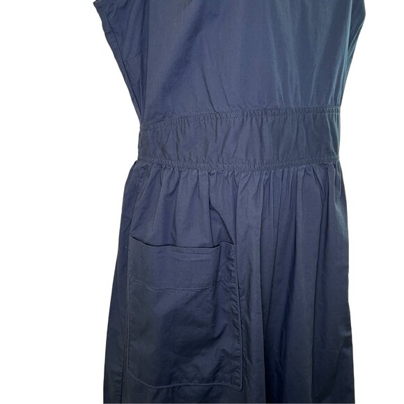 J. Crew Navy Sleeveless Blue Apron Midi Dress Size 10 Tall - Picture 3 of 10